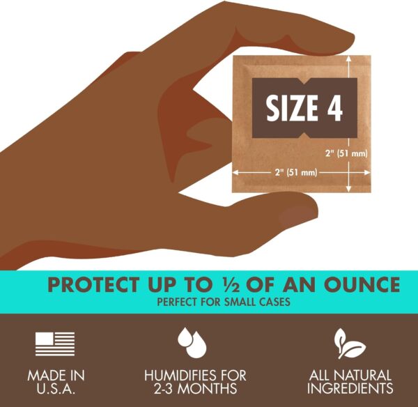Boveda 62% Two-Way Humidity Control Packs For Storing ½ oz – Size 4 – 10 Pack – Moisture Absorbers for Small Storage Containers – Humidifier Packs – Hydration Packets in Resealable Bag - Image 3