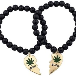 LUX ACCESSORIES Black Beaded Best Buds Weed 420 Marijuana BFF Best Friends Matching Bracelet Set