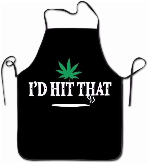 Brccee AC Kitchen Apron I'd Hit That Marijuana Pot Weed Stoner Apron Adult Women Unisex Durable Comfortable Washable for Baking, Crafting, Gardening, Cooking Kitchen
