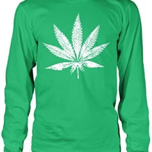 Men's White Weed Marijuana Leaf Cannabis 420 Long Sleeve T-Shirt
