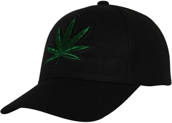 Marijuana Leaf Adjustable Hat Cap - Black - Image 2