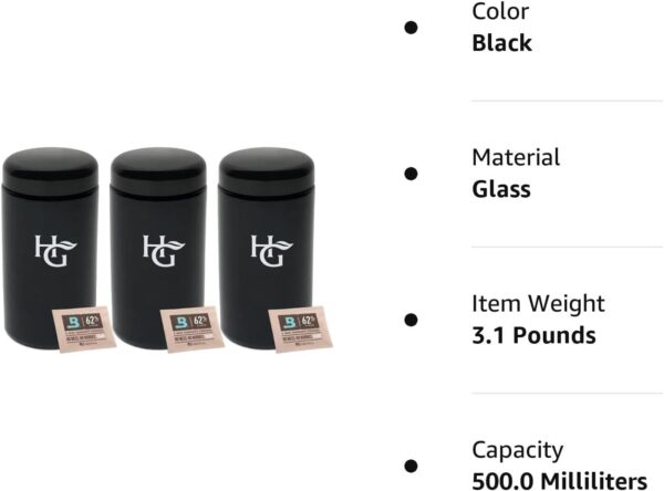 Herb Guard - 1 Oz Airtight Jar & Container [3 Pack] (500 ml) Airtight Ultraviolet Protection Keeps Goods Fresh for Months - Image 6