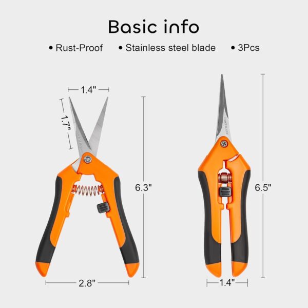 GROWNEER 3 Packs 6.5 Inch Pruning Shears Gardening Hand Pruning Snips Gardening Scissors with Straight Stainless Steel Precision Blades - Image 3