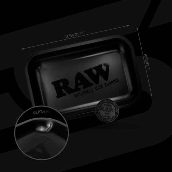 RAW Matte Black Murder'd Cigarette Rolling Tray | Size - Small | Elegant and Sleek Black on Black Finish with Smooth Rounded Edges - Image 4