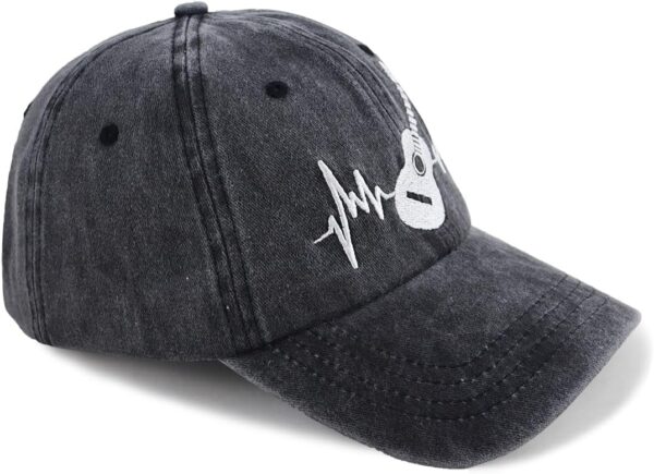Guitar Heartbeat Hats for Guitarist Musician, Adjustable Embroidered Vintage Cotton Baseball Caps for Men Women - Image 3