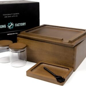 Large Wooden Box Tray Set Storage Decorative Box - Includes Reversible Tray Glass Jar and All Accessories (Walnut)