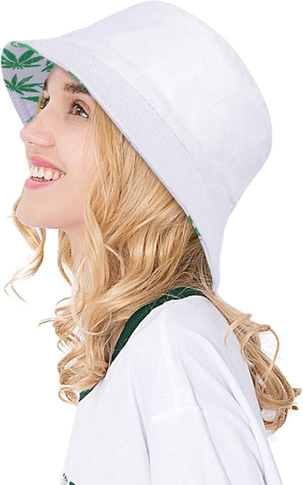 DOCILA Fashion Women's White Bucket Hat Men's Foldable Green Leaf Print Sunshade Cap Two Sided Travel Fisherman Hat - Image 2