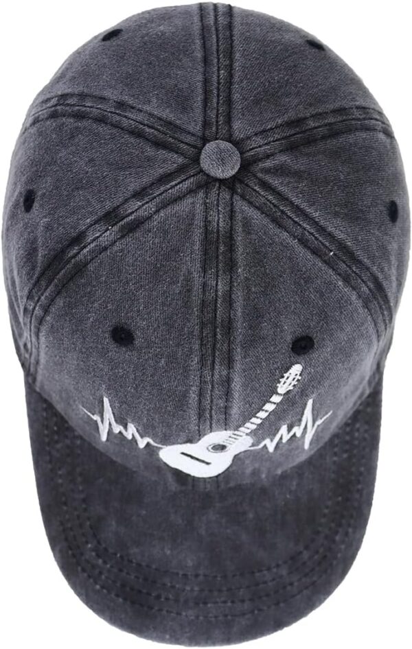 Guitar Heartbeat Hats for Guitarist Musician, Adjustable Embroidered Vintage Cotton Baseball Caps for Men Women - Image 4