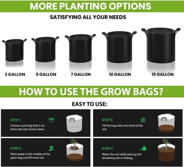 Commercial Grade Grow Bags - Pack of 100 15 Gallon Fabric Planters with Aeration and Handles, Perfect for Cannabis Cultivation - Image 3
