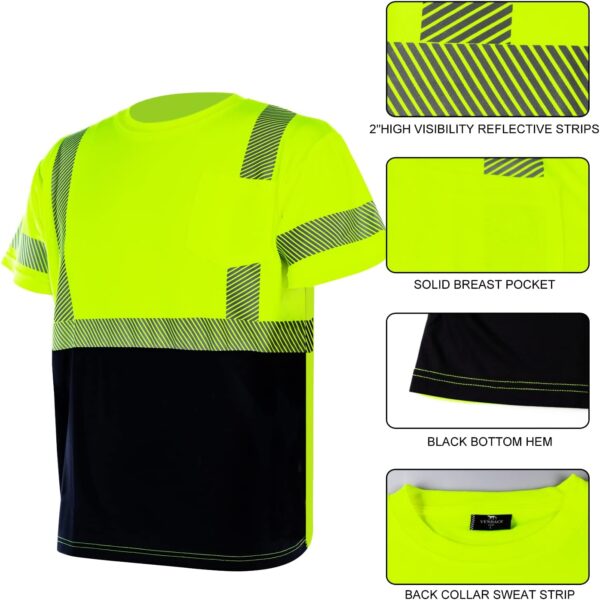 Hi Vis Reflective Safety Shirts for Men ANSI Class 2 High Visibility Construction Work T Shirt(Yellow,XL) - Image 3