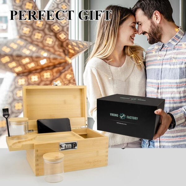 Large Bamboo Box Tray Set with Combination Lock Decorative Box with Accessories for Gift, Home and Organization-Bamboo - Image 6