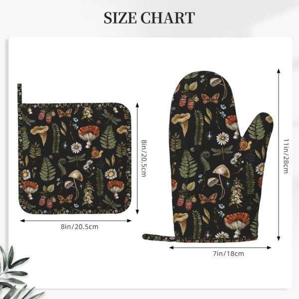 Mushroom Oven Mitts Pot Holders Set Silicone Vintage Magic Leaf Kitchen Gloves Potholders Heat Resistant for Chef Baking Cooking Grilling BBQ 4 Pack Mitt - Image 3