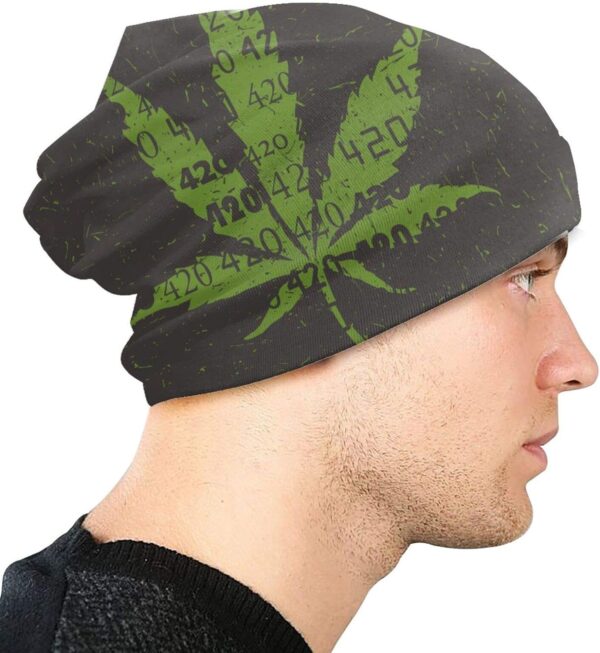 Tina TN Green Cannabis Leaf with 420 Numbers Unisex Adult Slouchy Beanie Skull Cap Cute Chemo Hat - Image 4