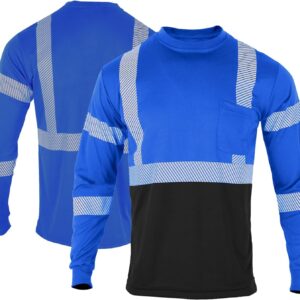 FONIRRA Safety Reflective High Visibility T Shirts for Men with Long Sleeve Construction Work Shirts ANSI Class 3(Blue,XL)