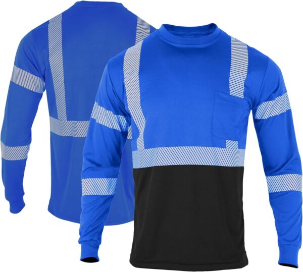 FONIRRA Safety Reflective High Visibility T Shirts for Men with Long Sleeve Construction Work Shirts ANSI Class 3(Blue,XL)