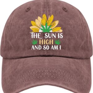 The Sun is High and So Am I Sunflower Cannabis Design Hats Mens Black Hat Pigment Black Baseball Hat Gifts for
