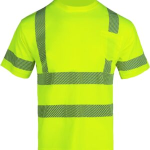 FONIRRA Hi Vis Safety T Shirts for Men Class 2 ANSI Reflective High Visibility Short Sleeves Work Shirt