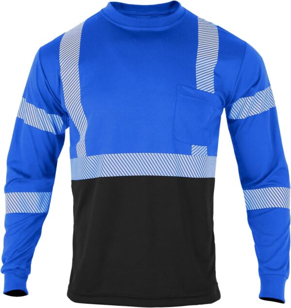 FONIRRA Safety Reflective High Visibility T Shirts for Men with Long Sleeve Construction Work Shirts ANSI Class 3(Blue,XL) - Image 2