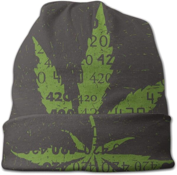 Tina TN Green Cannabis Leaf with 420 Numbers Unisex Adult Slouchy Beanie Skull Cap Cute Chemo Hat - Image 3