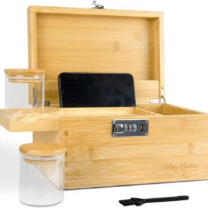 Large Bamboo Box Tray Set with Combination Lock Decorative Box with Accessories for Gift, Home and Organization-Bamboo