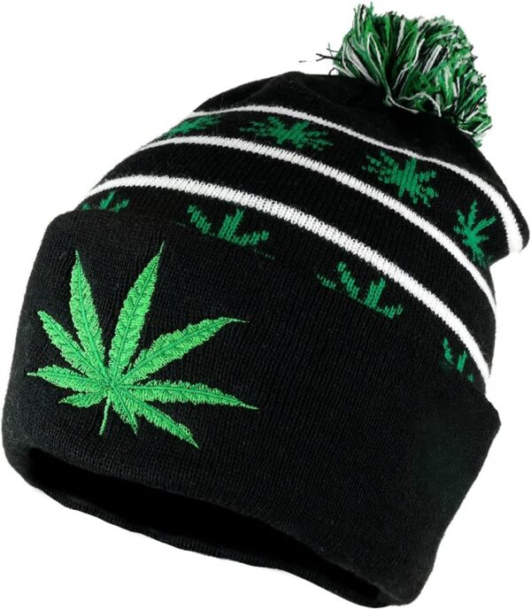 Marijuana Leafs Pom Pom Acrylic Beanie Hat