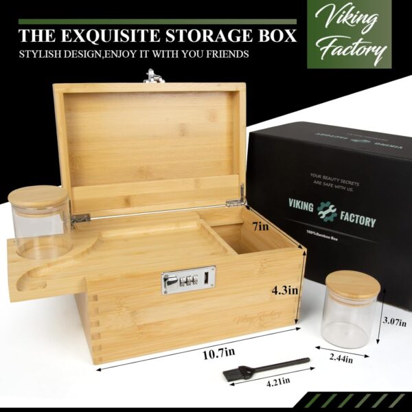 Large Bamboo Box Tray Set with Combination Lock Decorative Box with Accessories for Gift, Home and Organization-Bamboo - Image 2