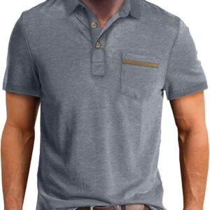 Men's Casual Polo Shirts Classic Button Basic Short Sleeve Shirt Solid Color Tees Golf Stylish Tops