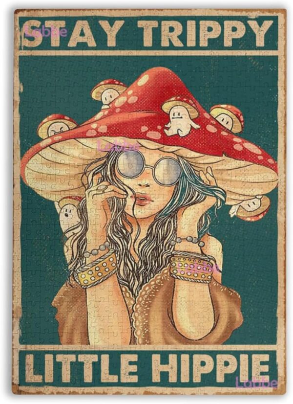 Rustic Country Puzzles Mushrooms Hunting Girl Poster Stay Trippy Little Hippie Poster Home Smoke Cannabis Weed Living Decor Jigsaw Puzzles Family Puzzle Education Gift Intellective Game 500 Pieces