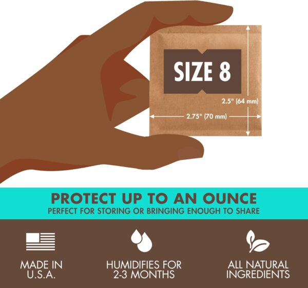 Boveda 62% RH Size 8-10 Pack Two-Way Humidity Control Packs - For Storing 1 oz - Moisture Absorber for Small Storage Containers - Humidifier Packs - Hydration Packets w/Resealable Bag - Image 3