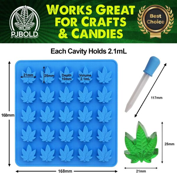 PJ BOLD Marijuana Weed Leaf Gummy Molds Silicone Candy Mold Kit - 3 Pack - Image 2