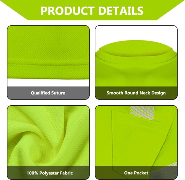 FONIRRA Hi Vis Safety T Shirts for Men Class 2 ANSI Reflective High Visibility Short Sleeves Work Shirt - Image 3