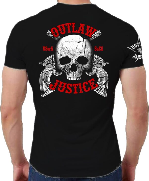 Outlaw Justice Biker T Shirt for Men with Skull and Pistols Graphic - American Patriotic Motorcycle Shirts - 2A Amendment - Image 7
