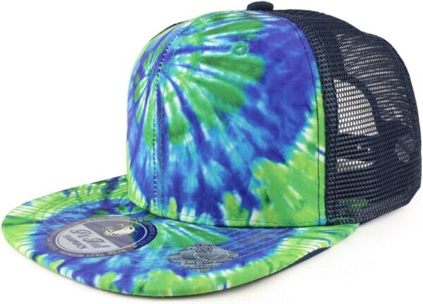 Trendy Apparel Shop Tie Dye Printed Mesh Back Flat Bill Snapback Cap