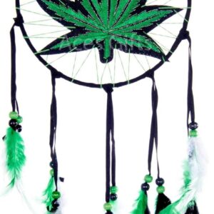 Marijuana Leaf Pot Weed Embroidered Dream Catcher (16 Inches Long)