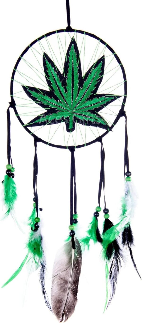 Marijuana Leaf Pot Weed Embroidered Dream Catcher (16 Inches Long)