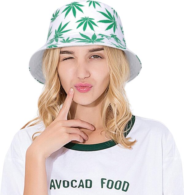 DOCILA Fashion Women's White Bucket Hat Men's Foldable Green Leaf Print Sunshade Cap Two Sided Travel Fisherman Hat