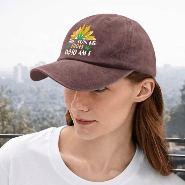 The Sun is High and So Am I Sunflower Cannabis Design Hats Mens Black Hat Pigment Black Baseball Hat Gifts for - Image 5