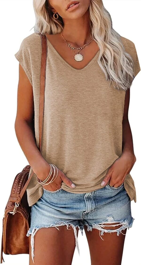 KINGFEN Womens Tops 2024 U Neck Short Sleeve Shirts Summer Tshirts Casual Top