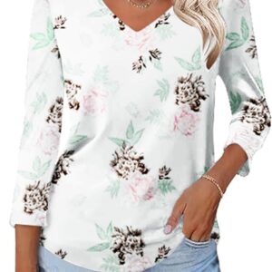 KTILG Women's V Neck T Shirts 3/4 Sleeve Blouse Summer Tops Dressy Casual Solid Basic Tees