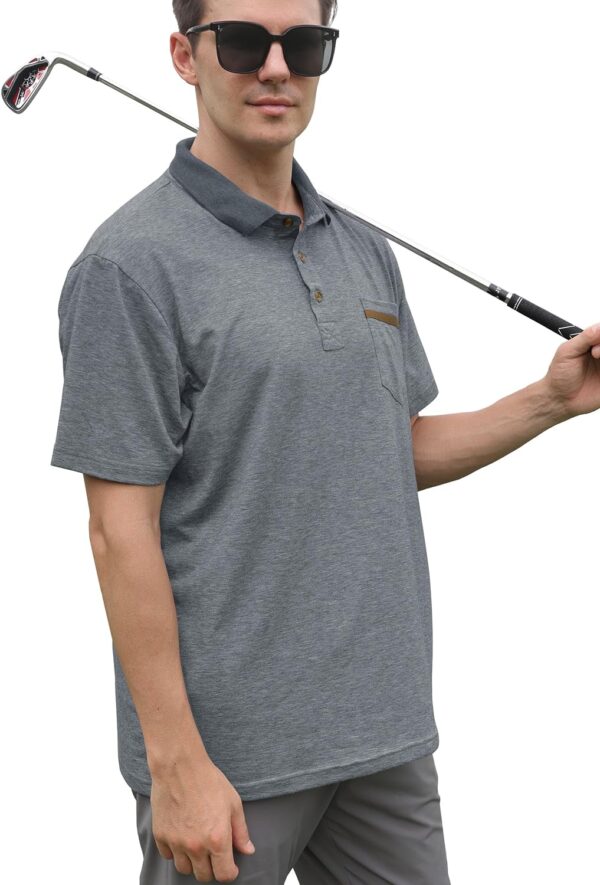 Men's Casual Polo Shirts Classic Button Basic Short Sleeve Shirt Solid Color Tees Golf Stylish Tops - Image 3