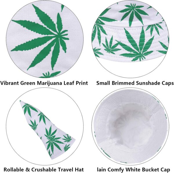 DOCILA Fashion Women's White Bucket Hat Men's Foldable Green Leaf Print Sunshade Cap Two Sided Travel Fisherman Hat - Image 5