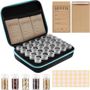 jixsloft 30 Slots Seed Storage Organizer with 20 Seed Envelopes, Sturdy Seed Organizer Storage Box with Zipper Bag Label Stickers(Seeds not Included), Seed Storage Container for Flower Plants Garden
