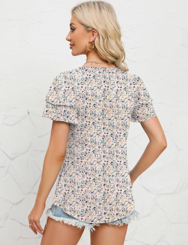 KTILG Women's Summer Tops Ruffle Short Sleeve T Shirts Crewneck Pleated Front Blouse Casual - Image 3