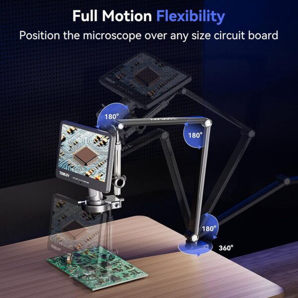 TOMLOV DM602 Flex 2024 Digital Microscope, 10.1" HDMI Soldering Microscope for Electronic Repair, 2K Coin Microscope with Ring Light,Adults LCD Video Microscope, Flexible Arm for PCB Watch+SP01 - Image 3