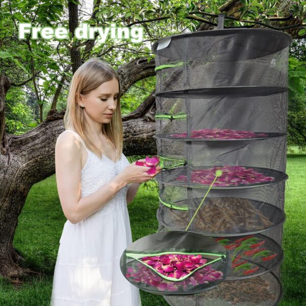 Bestio Herb Drying Rack, 4 Layer Hanging Drying Rack Mesh for Plants with Zipper, Pruning Scissors, Hook, Black Weed Drying Rack Net, for Drying Herb Flowers Buds Fish Vegetables - Image 7