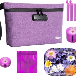MAICHENG Smell Proof Bag with Combination Lock - Carbon Lined Odor Proof Pouch - Large Smell Proof Containers - Travel Storage Case Gifts for Women - 6 in1 Kit - Purple