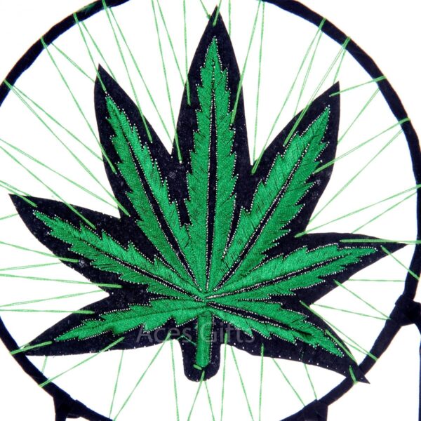 Marijuana Leaf Pot Weed Embroidered Dream Catcher (16 Inches Long) - Image 2