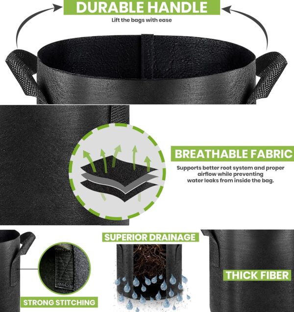Commercial Grade Grow Bags - Pack of 100 15 Gallon Fabric Planters with Aeration and Handles, Perfect for Cannabis Cultivation - Image 4