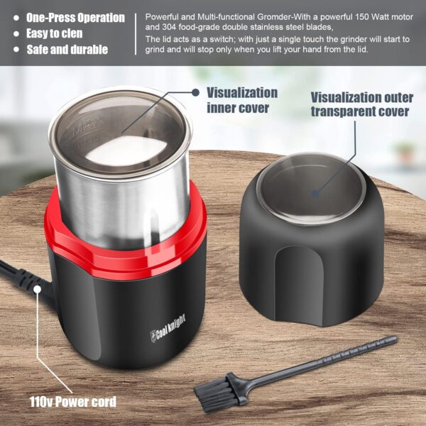 COOL KNIGHT Herb Grinder [large capacity/fast/Electric ]-Spice Herb Coffee Grinder with Pollen Catcher/- 7.5" (Black) - Image 7