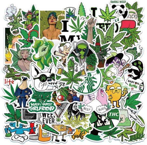FMOST Weed Stickers, 50pcs Adults Vinyl Waterproof Stickers for Laptop, Water Bottles, Bumper,Computer, Phone, Stickers and Decals
